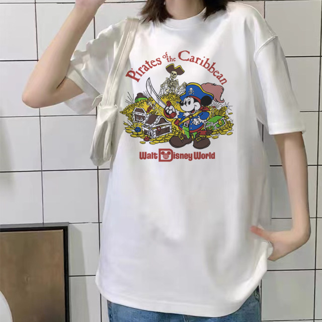 ເສື້ອຍືດແຂນສັ້ນແບບ Mickey summer ພິມຝ້າຍບໍລິສຸດ trendy ສໍາລັບຜູ້ຊາຍແລະແມ່ຍິງ