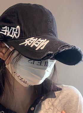 美式做旧破洞牛仔棒球帽女显脸小