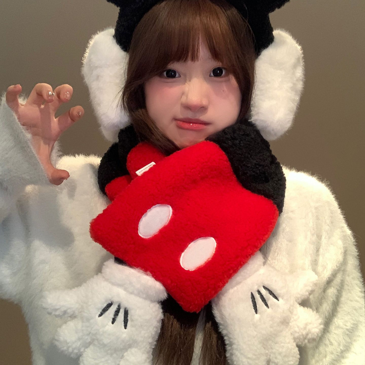 迪士尼可爱米奇保暖围脖女冬加厚骑车防寒交叉护颈小围巾2025新款,淘宝优惠券,粉丝福利购,淘宝优惠卷