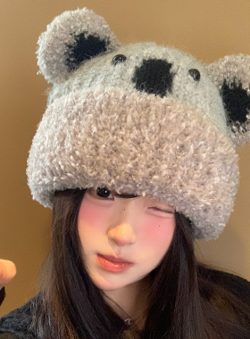 可爱考拉毛绒针织帽女秋冬保暖