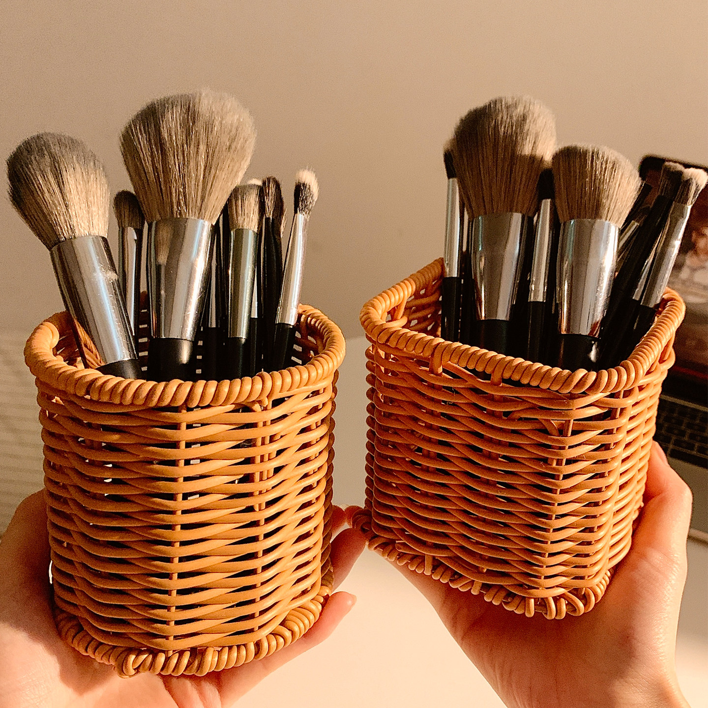 新中式复古藤编化妆刷收纳筒桌面化妆品口红置物架收纳盒笔桶新款,淘宝优惠券,粉丝福利购,淘宝优惠卷