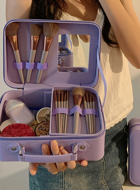 紫色手提化妆包女便携大容量带镜子洗漱包护肤品收纳箱盒2024新款