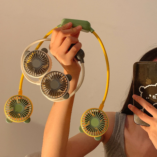 Cute hanging neck rechargeable small fan, portable and portable