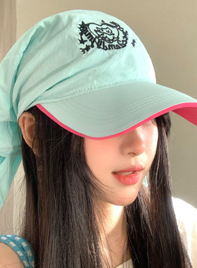 绿色刺绣绑带鸭舌头巾帽子女春夏
