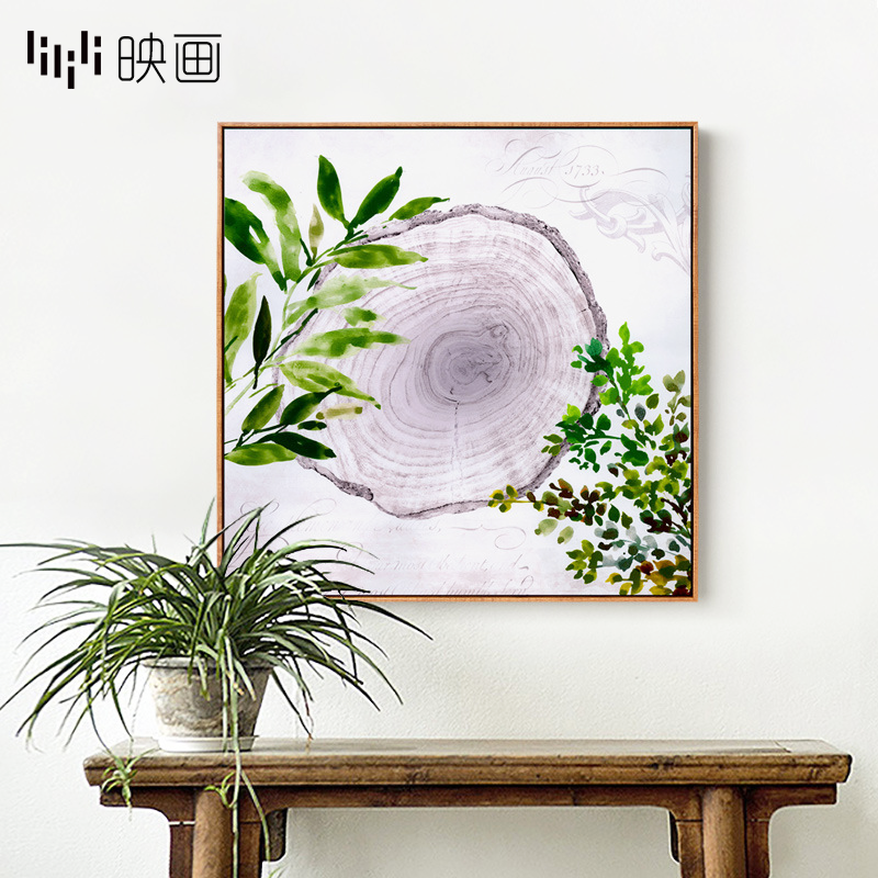 客厅年轮植物挂画书房壁画床头挂画卧室墙壁装饰画现代简约三联画