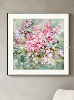 『繁花』轻法奶油风抽象粉红绿色风景装饰画客厅玄关壁画酒店挂画
