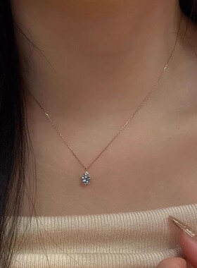 蓝色海洋之心项链ins森系甜美简约气质海蓝宝闪钻爱心吊坠锁骨链
