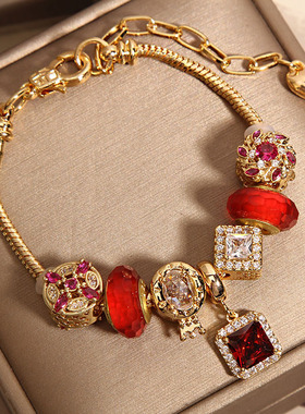 小众轻奢14K金红色琉璃珠手链女