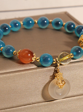 糖心玛瑙手链玉石平安扣吊坠手串