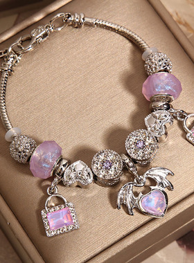 小众轻奢紫色琉璃珠爱心吊坠手串