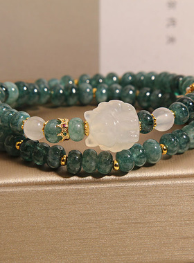 蓝水翡翠算盘珠双圈凤九水晶手链