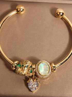 新中式潘家树人开口手镯女款轻奢小众精致高级感爱心锆石手串手环