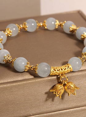 天然海蓝宝手链女铃兰花手串手环
