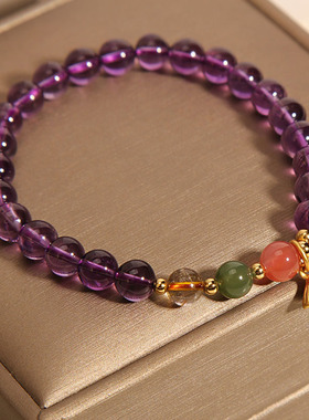 紫水晶手链和田碧玉莲蓬吊坠手串