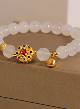民族风白色玛瑙水晶手链花朵手串