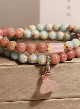 寿山石双圈手链女莲蓬红纹石手串