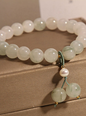 天山翠玉石绿色手链女古风手串
