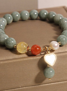 小清新爱心吊坠玉石手链女手串