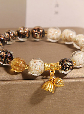 新中式黑白色夜光金沙琉璃手链女轻奢小众精致复古两世欢吊坠手串