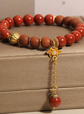 新中式串珠南红手链女檀木手串