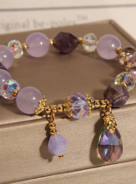 紫色水晶手链女夏季轻奢复古手串