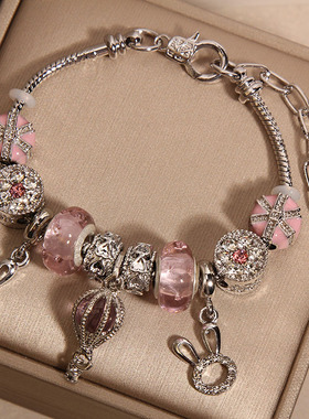 粉色琉璃珠手链女可爱兔子手串