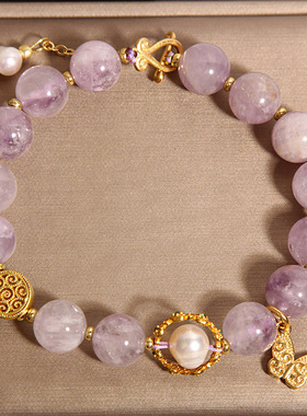 新中式紫晶手链女轻奢小众精致百搭高级感蝴蝶吊坠手串送闺蜜礼物