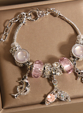 潘家风格粉色琉璃珠手链女轻奢小众时尚气质海豚鱼尾手串手环手饰