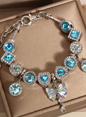 闪耀星河手链女蓝色海洋之心手镯