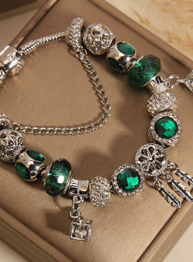 diy宫廷复古绿捕梦网吊坠手镯女