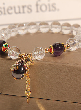 白水晶手链小众设计钱袋吊坠手串