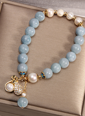 小众设计风韩版姐妹天然海蓝宝