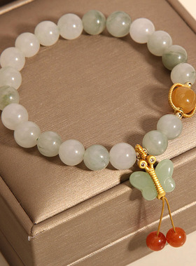 清凉一夏蝴蝶翠玉串珠手链女手串