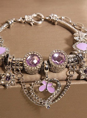 新中式紫色潘家手链女轻奢小众高级感爱心星星吊坠手串手环手饰品