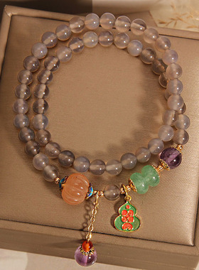 灰玛瑙多层手链女南瓜珠葫芦手串