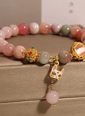 彩色玉石水晶手链女狐狸面具手串