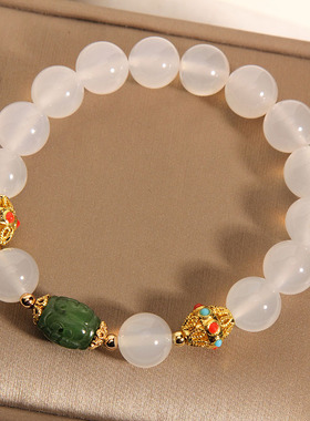 天然新疆和田白玉碧玉手链女夏季