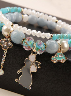 韩国百搭月亮琉璃珠森系水晶手链