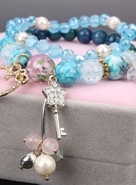 水晶三层日韩风百搭饰品手环