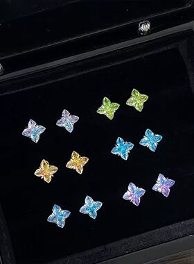 F136钛合金渐变四叶草锆石耳钉