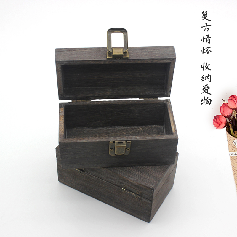 木盒长方形复古色实木收纳盒翻盖木制礼品包装盒首饰盒定做木盒子 - 图0