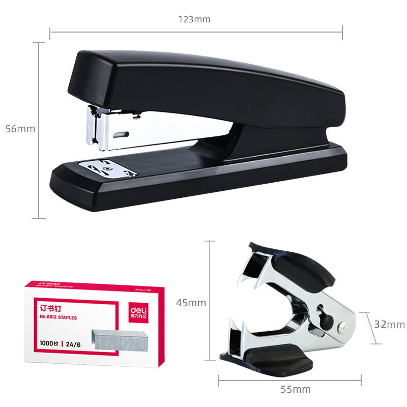 得力12号订书机套装 送起钉器+订书钉办公标准型学生用中型订书器多功能手动定书机带取钉器压书器带小拔订器 - 图0