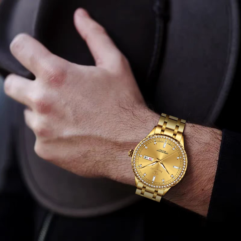 Sungoder/萨提亚官网正品钻面全金色商务全自动机械手表 - 图2