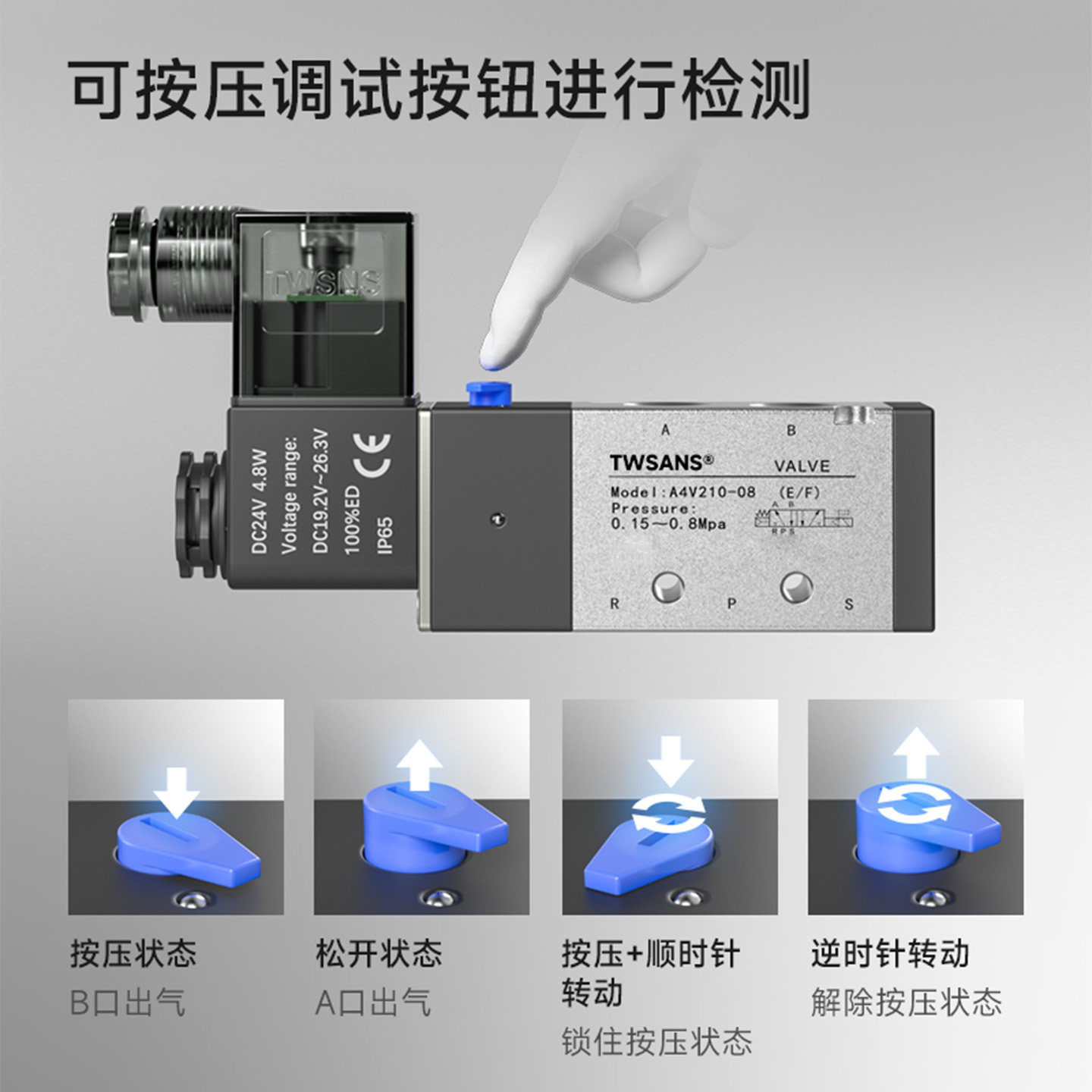 TWSANS台匠山耐斯4v210-08气动电磁阀24v控制阀二位五通气阀ac220 - 图2