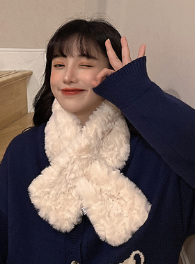 秋冬纯色毛绒绒少女心小围脖围巾