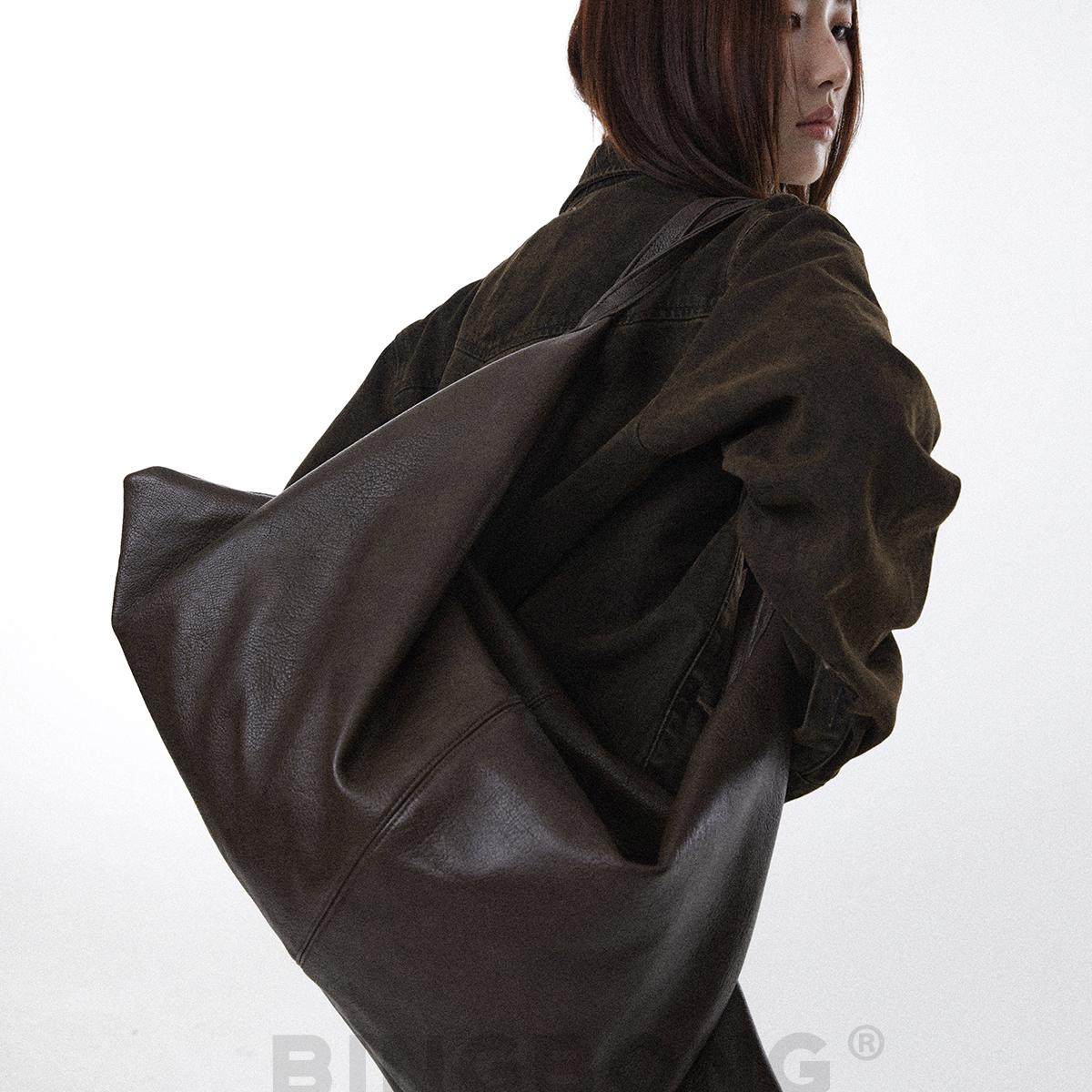 BINGBONG|原色遐思 自制黑色牛角包单肩大容量慵懒托特包大包,淘宝优惠券,粉丝福利购,淘宝优惠卷