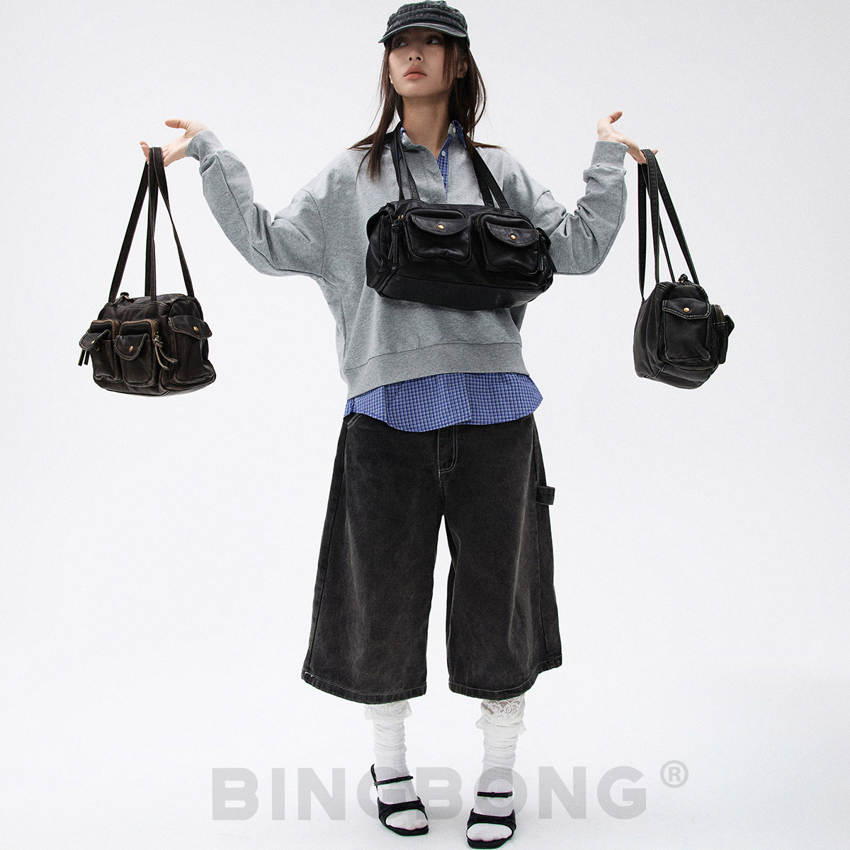 BINGBONG|失落口袋 复古机车腋下包简约多口袋手提包大容量小方包,淘宝优惠券,粉丝福利购,淘宝优惠卷