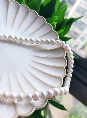 面包馒头珠 8mm珍珠项链天然淡水强光白色带彩送妈妈婆婆老人礼物