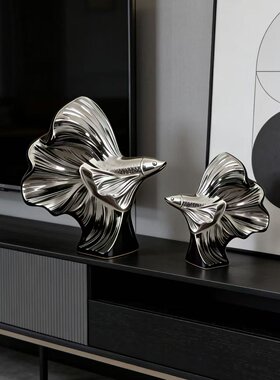 轻奢高温陶瓷艺术孔雀鱼雕塑家居客厅桌面摆件饰品乔迁结婚送礼物