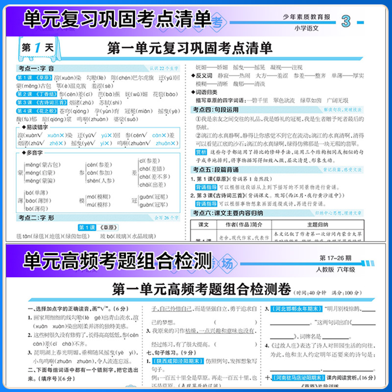 15天满分备考新全优少年素质教育报一二年级三四年级五六年级语文数学英语下上册人教版冀教版北师大苏教小学期末系统总复习试卷子 - 图1